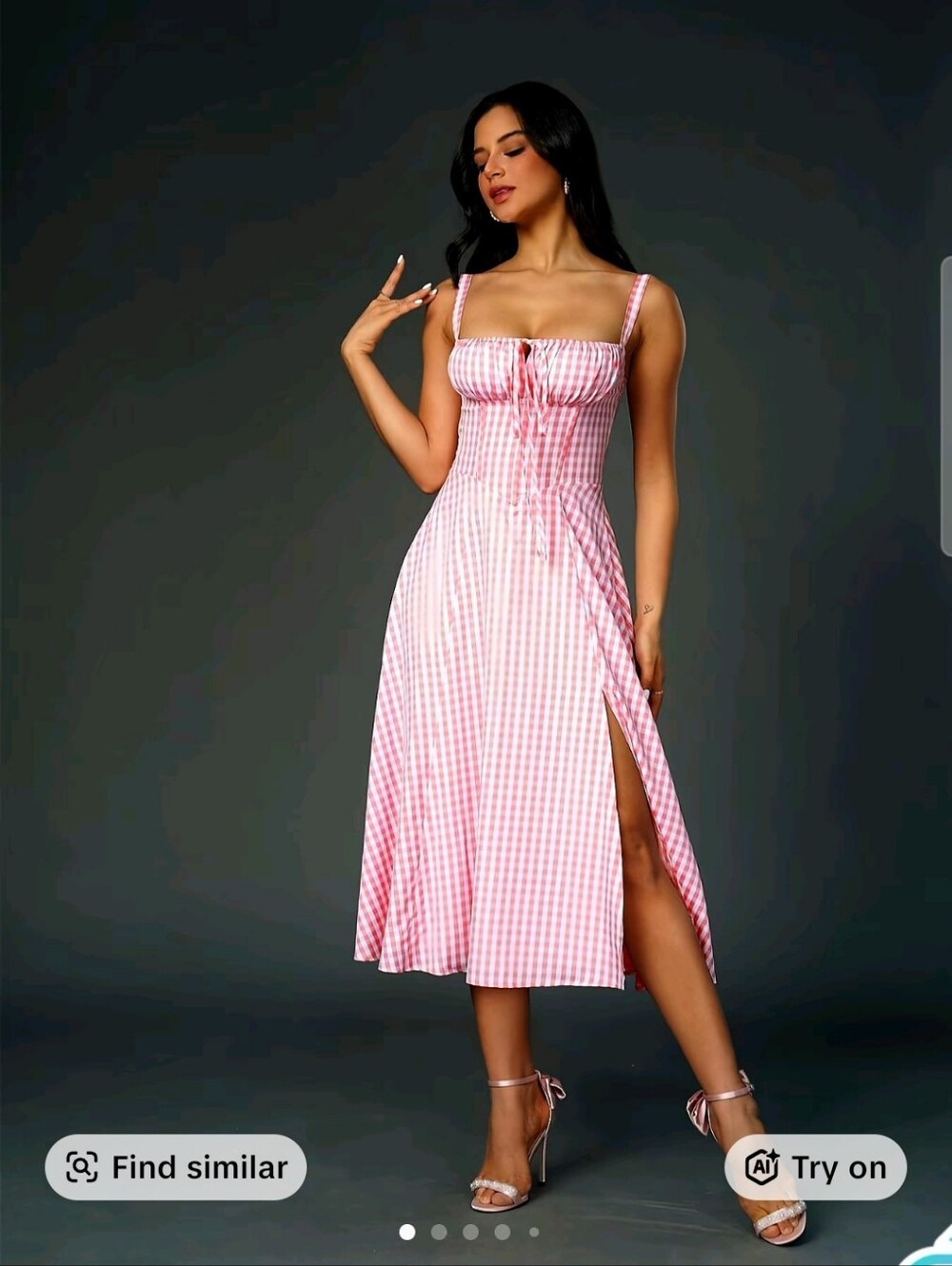 Pink Gingham Midi Dress with Side Slit